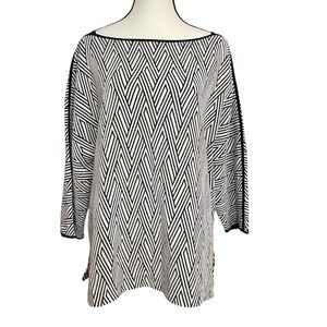 CHICO'S Knit Tunic Pullover Black Cream Zig-Zag Artsy Lagenlook Tunic‎ Top XL/16